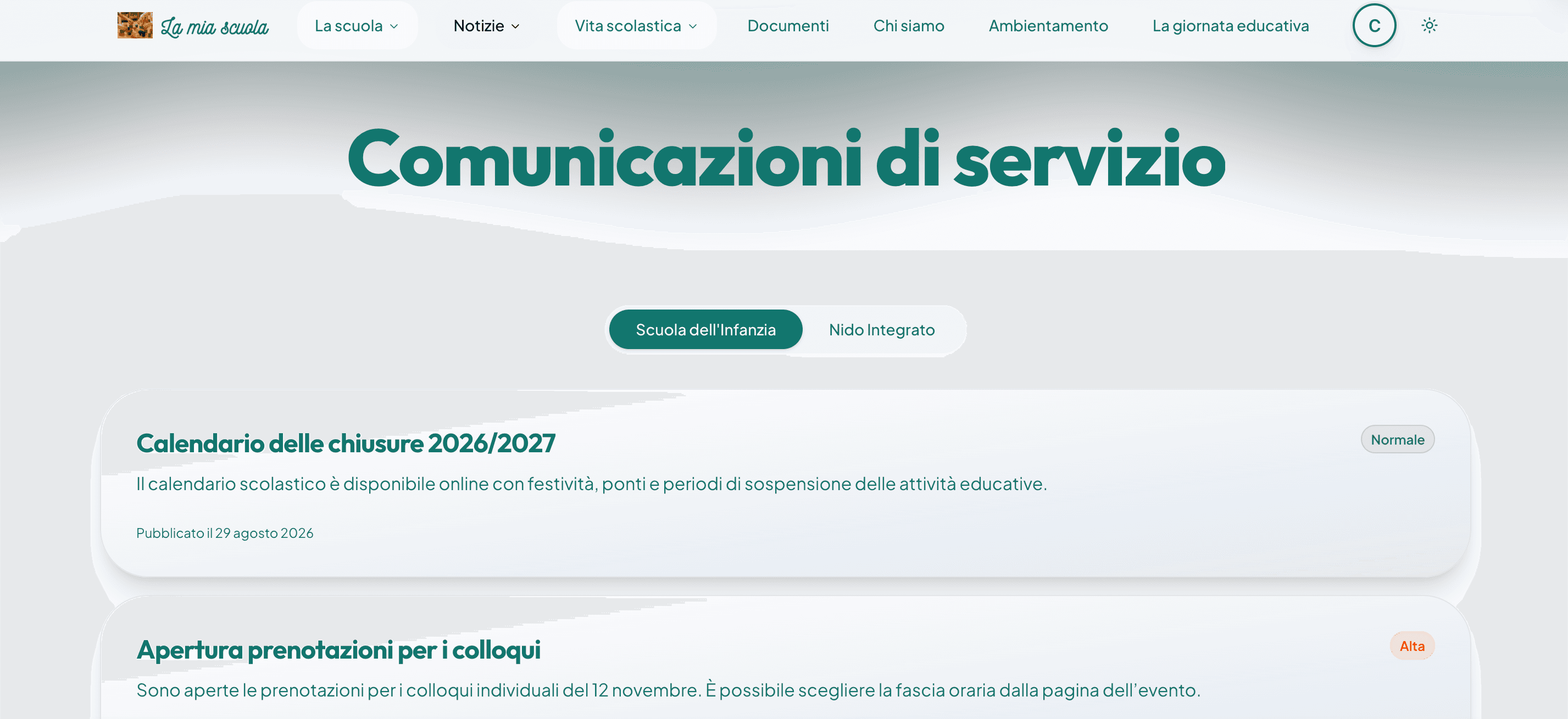 Pagina delle comunicazioni del sito La mia scuola
